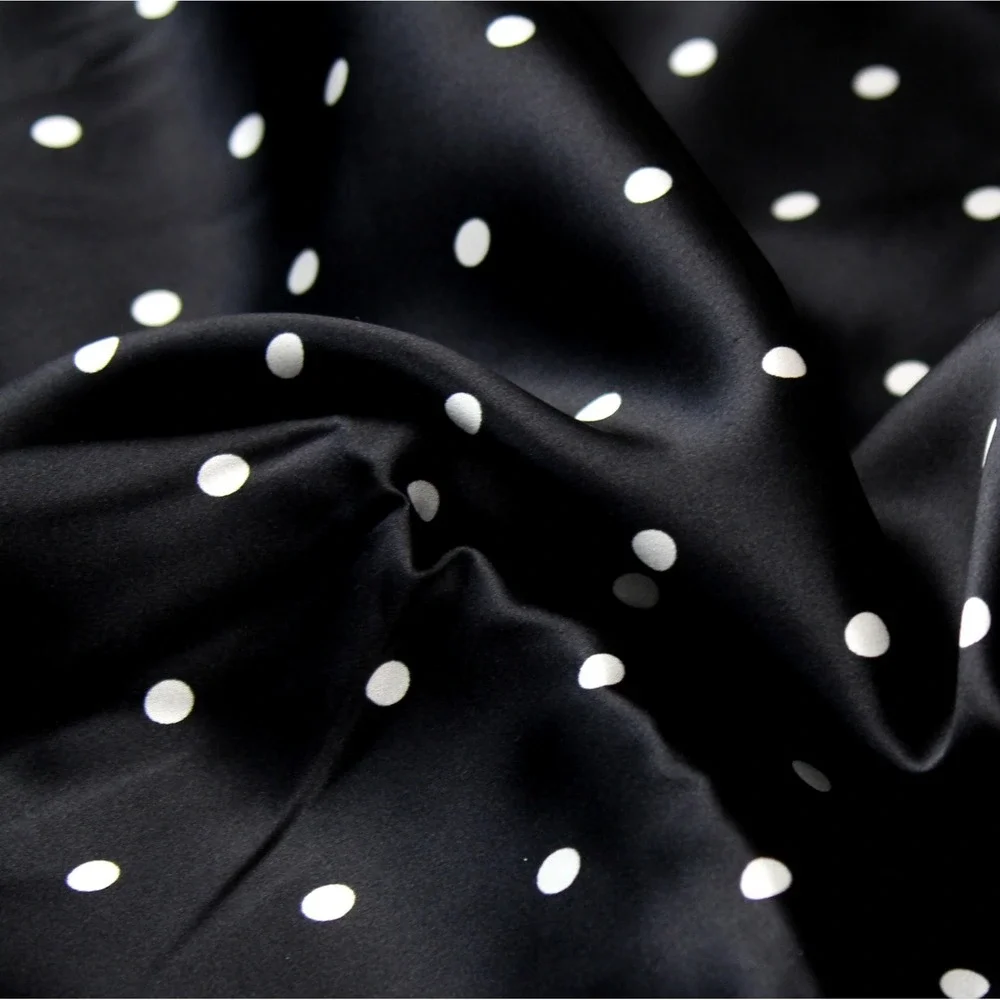 Black White Polka Dot 100 Pure Silk Charmeuse 19mm Fabric By Half Yard 44
